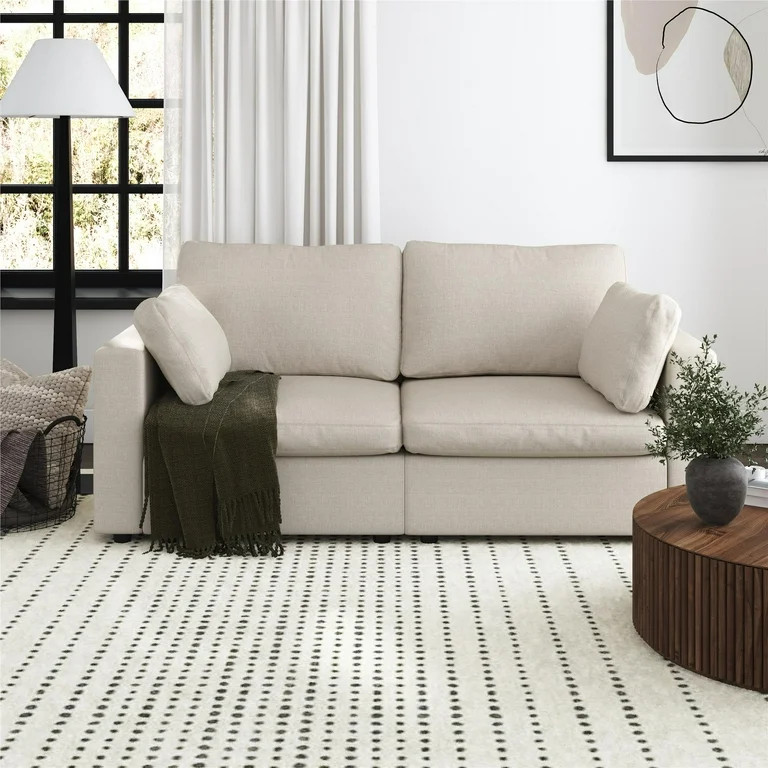 Mainstays Chatham Cloud 74" 3 Seater Upholstered Sofa Couch Modular Design, Cream | Walmart (US)