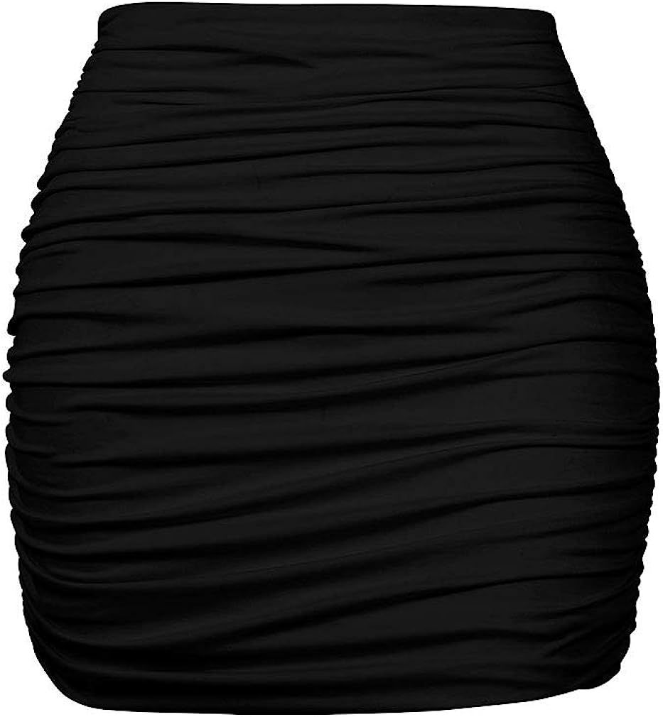 YMDUCH Women's Sexy High Waist Solid Tight Ruched Bodycon Mini Club Skirt | Amazon (US)