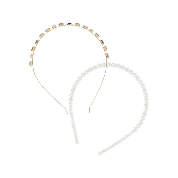 Time and Tru Women's Faux Pearl and Gemstone Headbands, 2-Pack | Walmart (US)