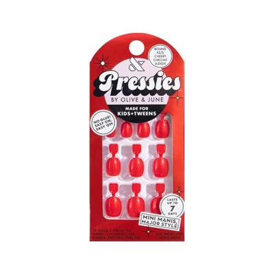 Olive & June Pressies Fake Nails - S Round - Cherry Chrome Sleigh - 28ct | Target