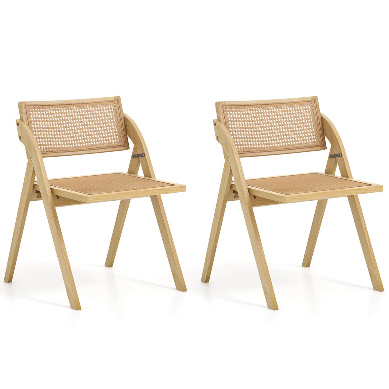 Bayou Breeze Foldable Dining Chairs Set Of 2 With Woven Rattan Backrest & Seat Rubber Wood Frame | Wayfair North America