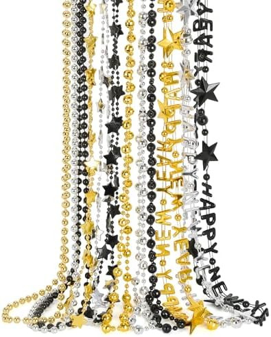 50PCS New Years Eve Necklace, Black Gold Silver Beads Necklaces Party Supplies 2026, 12 Kinds of ... | Amazon (US)