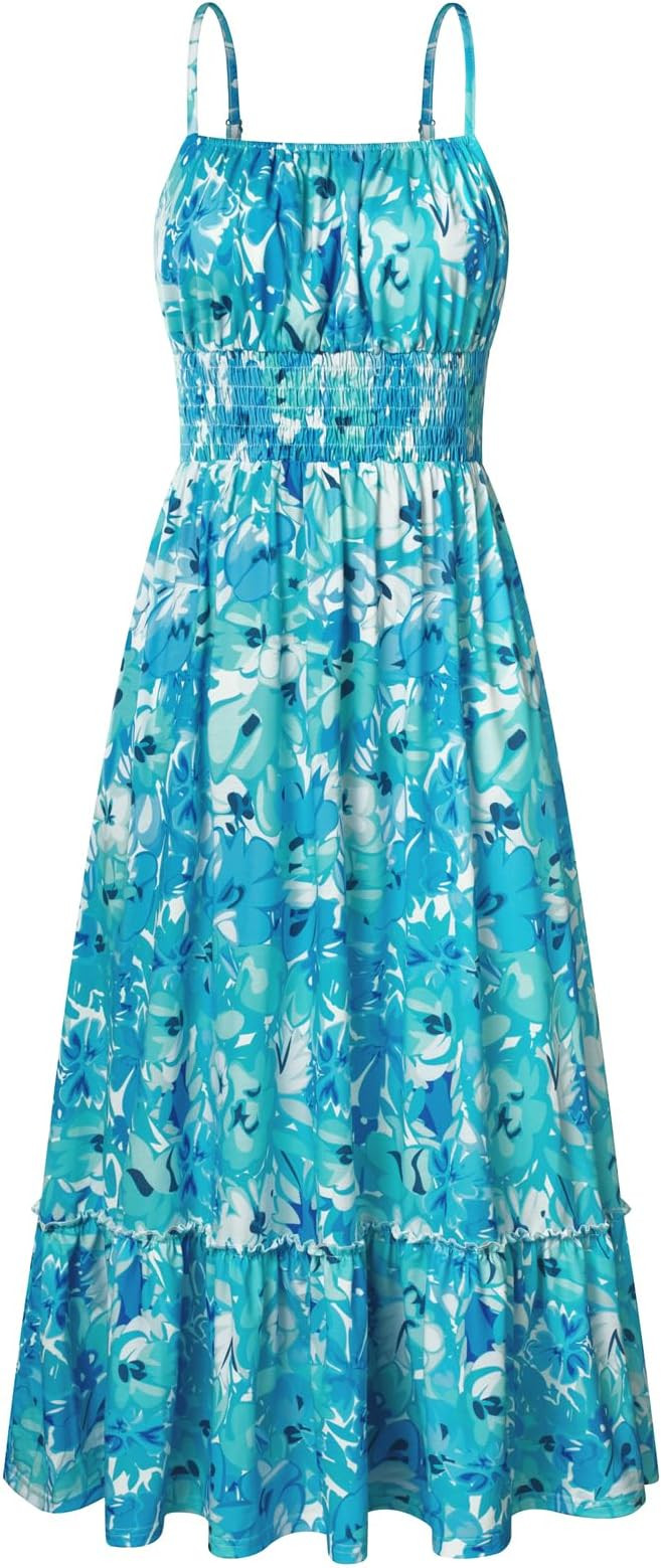 GRACE KARIN Summer Dresses for Women 2026 Vacation,Smocked Floral Maxi Dress,Boho Beach Sundress ... | Amazon (US)
