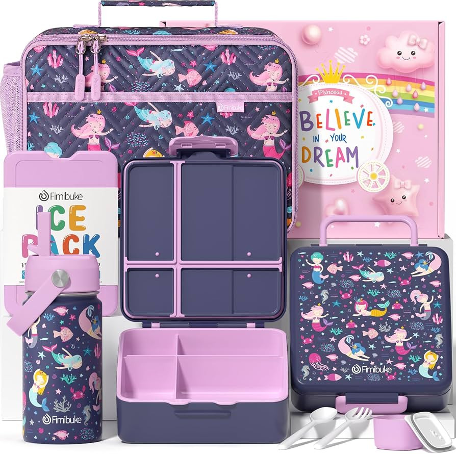 Fimibuke Kids Bento Lunch Box with 4 Compartments, Insulated lunch Bag, Stainless Steel Insulated... | Amazon (US)