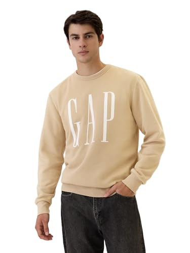 GAP Mens Logo Fleece Crew Sweatshirt Khaki M | Amazon (US)