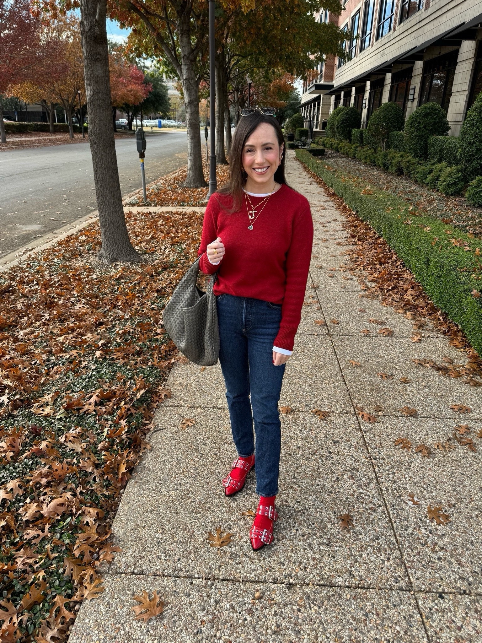 Vince red cashmere sweater (s), agolde jeans (25), red buckle flats (tts), bottega Veneta bag, baublebar jewelry 




#LTKstyletip #LTKSeasonal #LTKfindsunder100