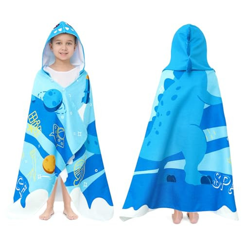 UOMNY Kids Beach Towels-Hooded Towels for Kids,Kids Hooded Bath Towel 30" x 50" for 3-10 Years,Pool Ponchos for Kids with Hood,Boys Beach Towel,Blue Dinosaur | Amazon (US)