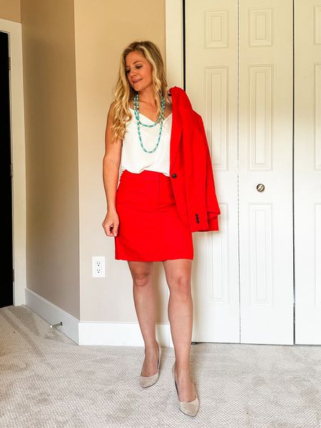 This linen skirt and blazer are the perfect set for summer work wear! Paired with a statement necklace and heels. Blazer 000P & Skirt 00

#LTKWorkwear #LTKSummerSales #LTKFindsUnder100