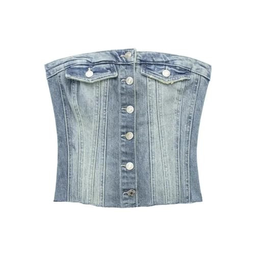 Crop Top Blue Denim Corset Top Women Off Shoulder Sexy Tube Top Summer | Amazon (US)