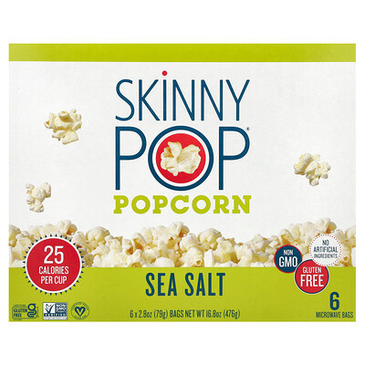 SkinnyPop, Popcorn, Sea Salt, 6 Bags, 2.8 oz (79 g) Each | iHerb