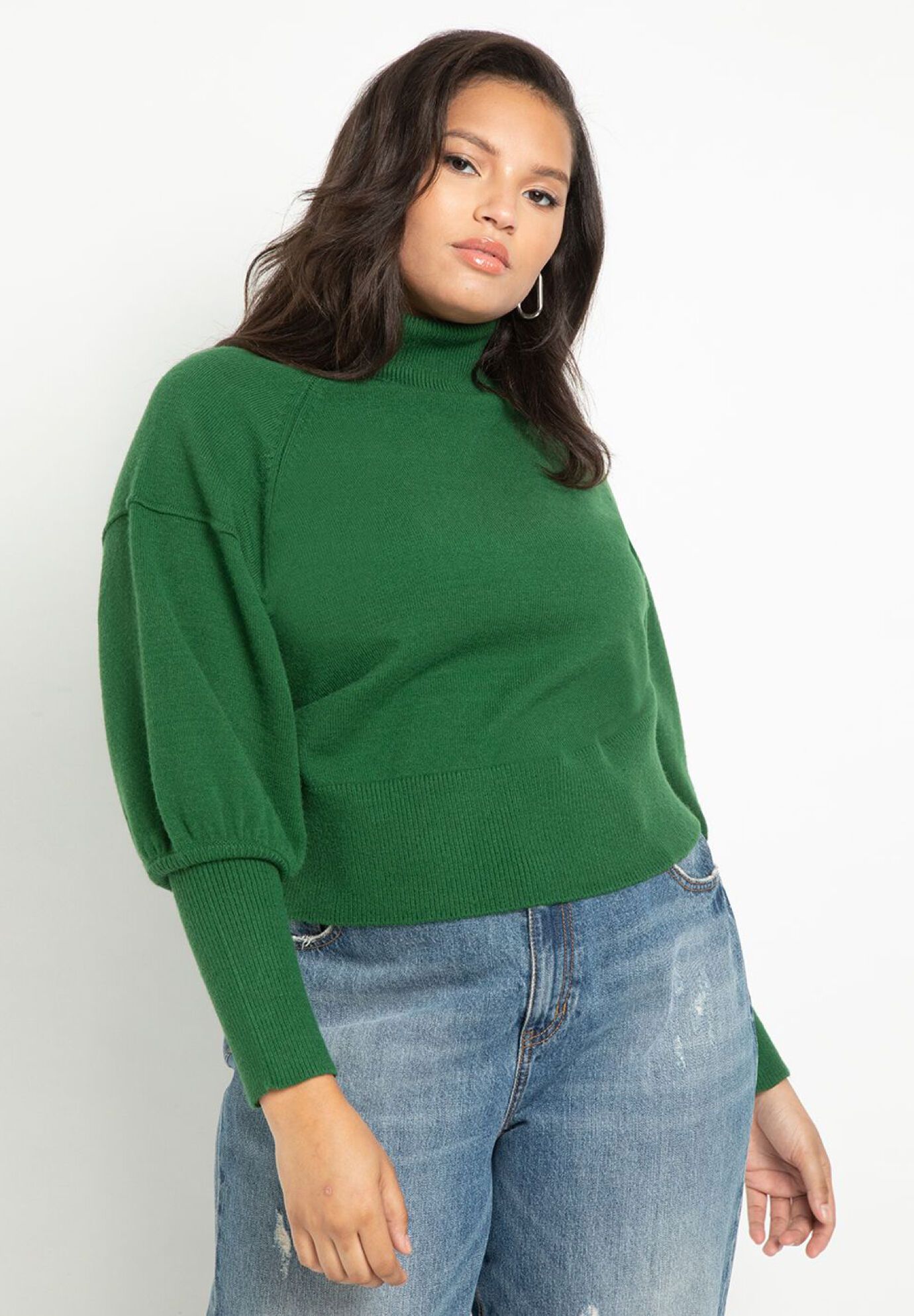 Tall Cuff Turtleneck Puff Sleeve Sweater | Eloquii