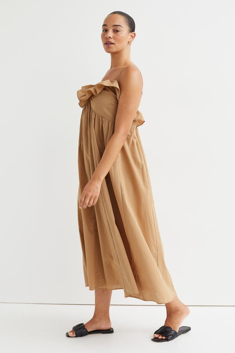 Calf-length, A-line dress in woven cotton fabric. Extra-narrow, adjustable shoulder straps, V-nec... | H&M (US)