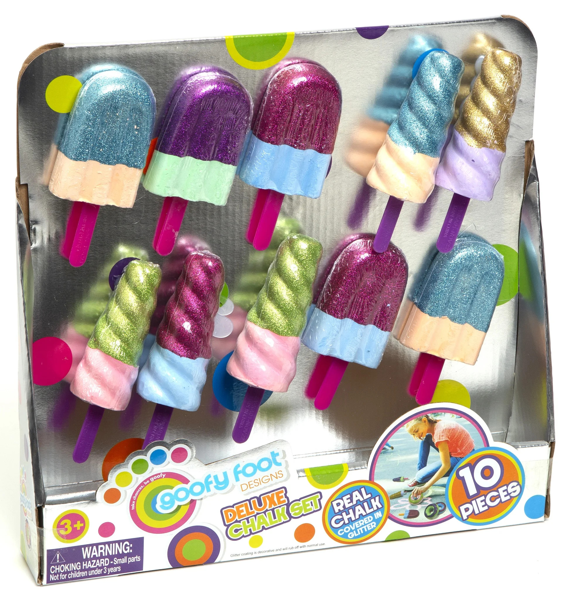 Goofy Foot Glitter Sidewalk Chalk Set - Non-Toxic, Washable Popsicle Shapes for Kids 3+ | Walmart (US)