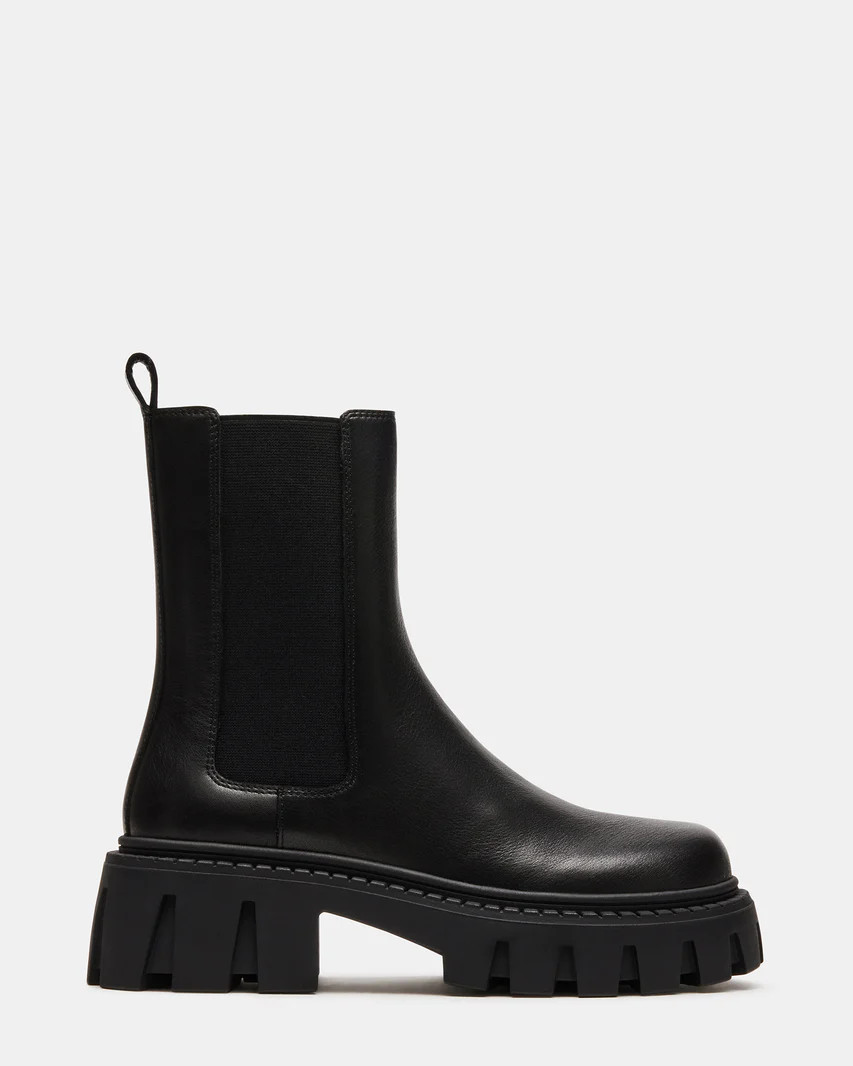 CHARGES Black Leather Platform Bootie | Women's Booties | Steve Madden (US)