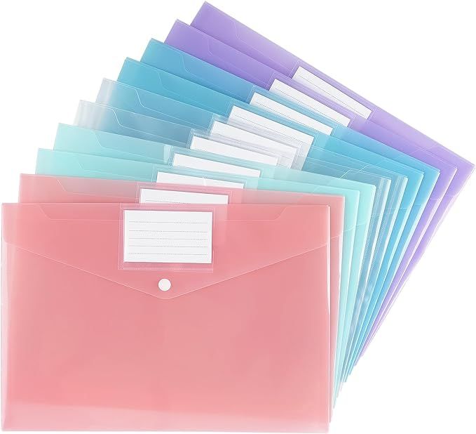 Tamaki 10 Pack Pastel Plastic Envelopes Poly Envelopes, Clear Document Folders Plastic File Folde... | Amazon (US)