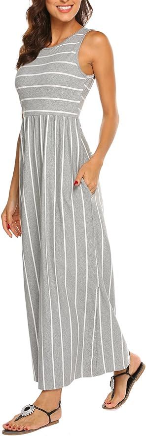 Hount Women's Summer Sleeveless Striped Flowy Casual Long Maxi Dress with Pockets | Amazon (US)