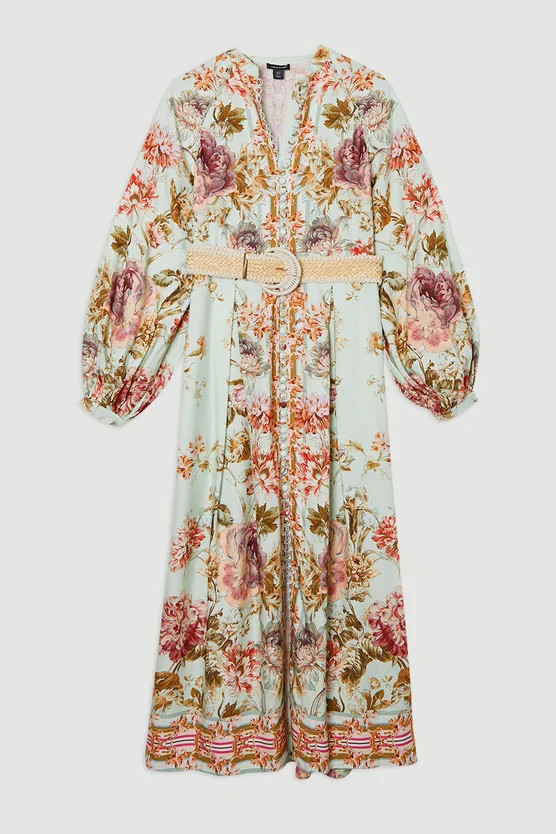 Floral Placed Embroidery Organdie Woven Midi Dress | Karen Millen US