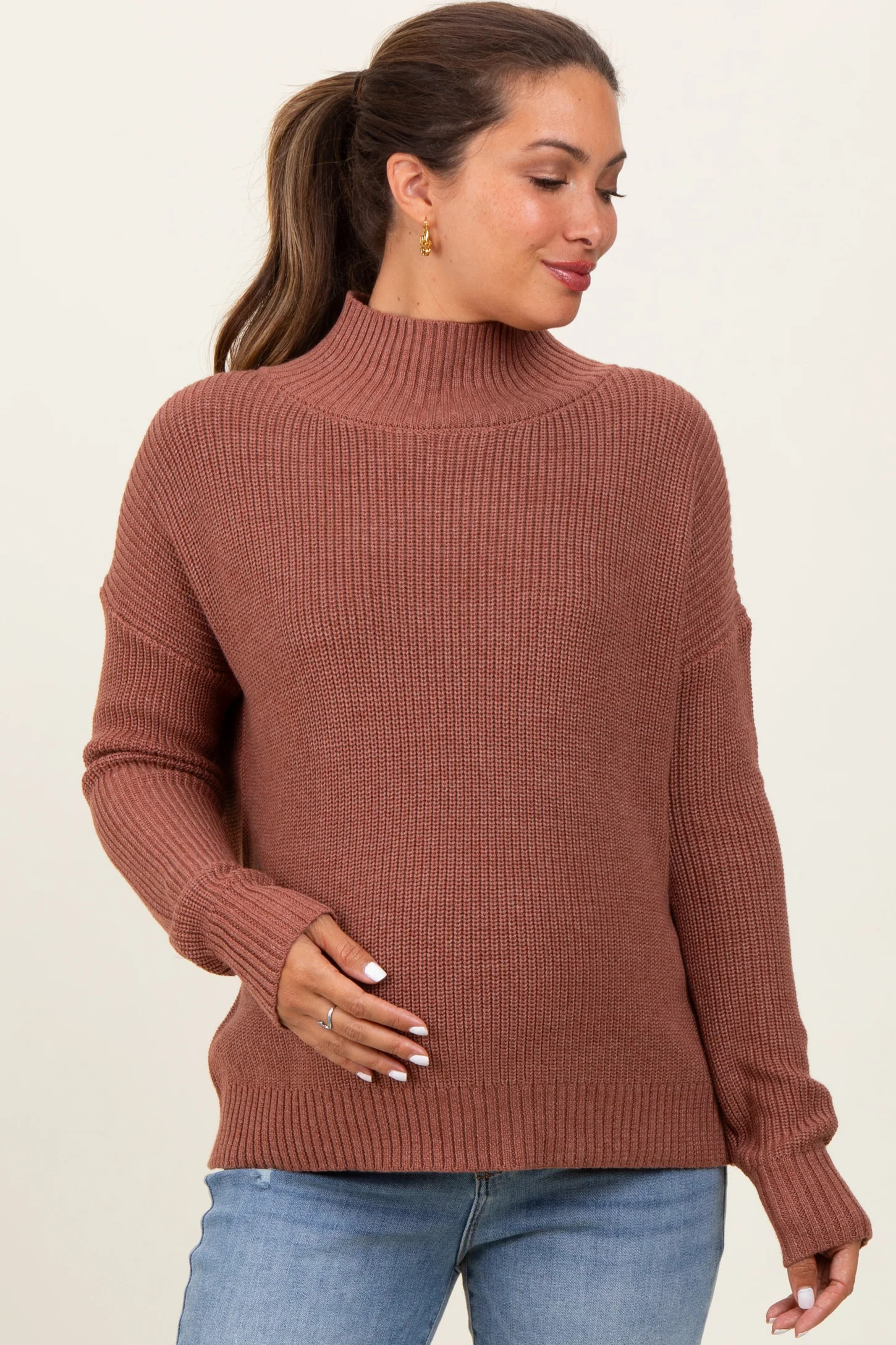 Rust Relaxed Mock Neck Maternity Sweater | PinkBlush Maternity