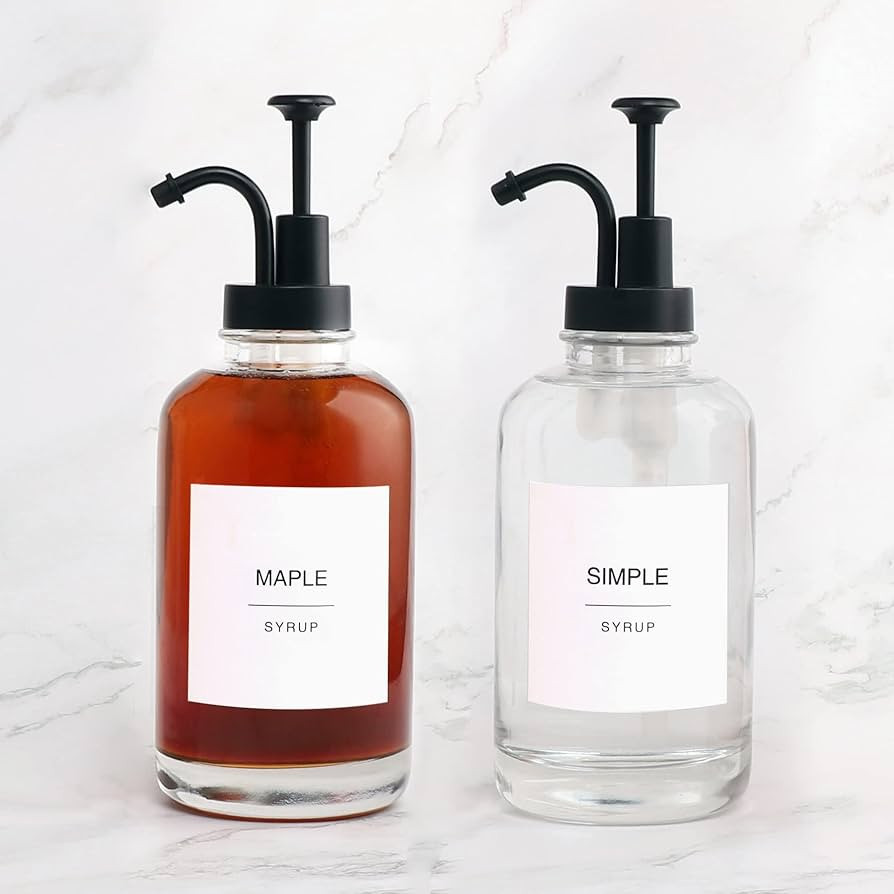 Glass Coffee Syrup Dispenser for Coffee Bar Accessories with 84 Labels (Set of 2), Syrup Pump Bot... | Amazon (US)