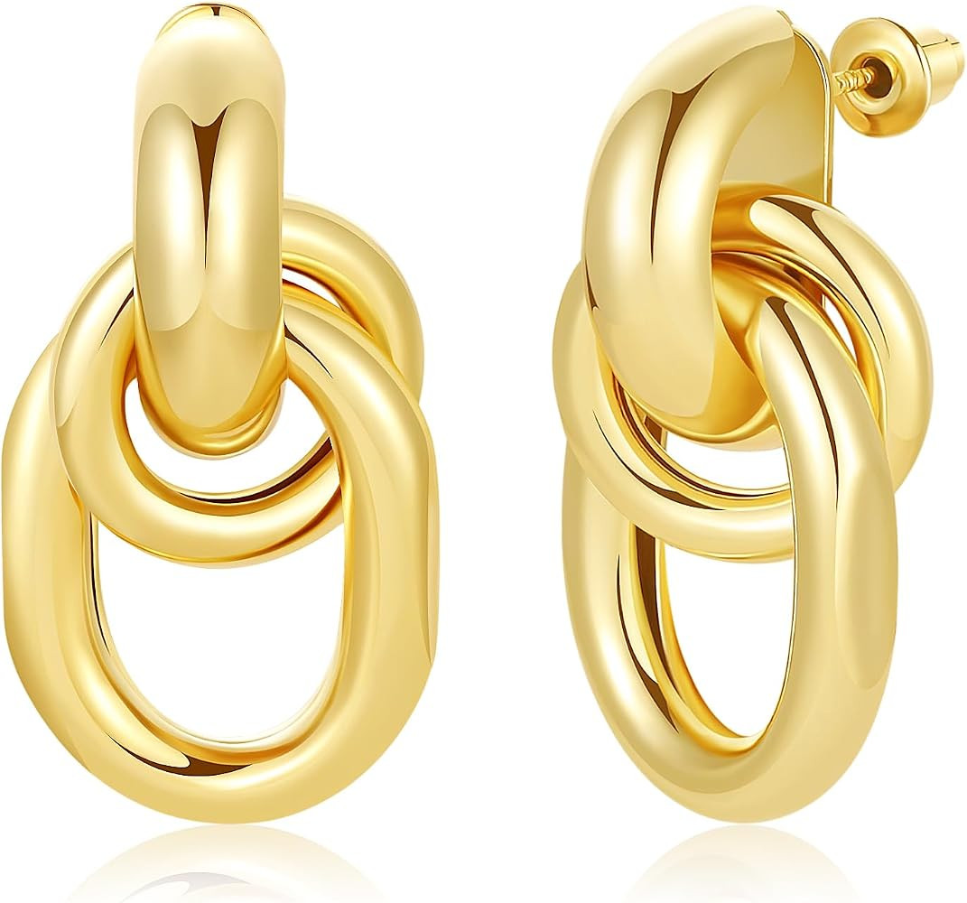 Chunky Gold Knot Earrings 18K Gold Plated Knot Stud Earrings for Women Statement Geometric Drop D... | Amazon (US)