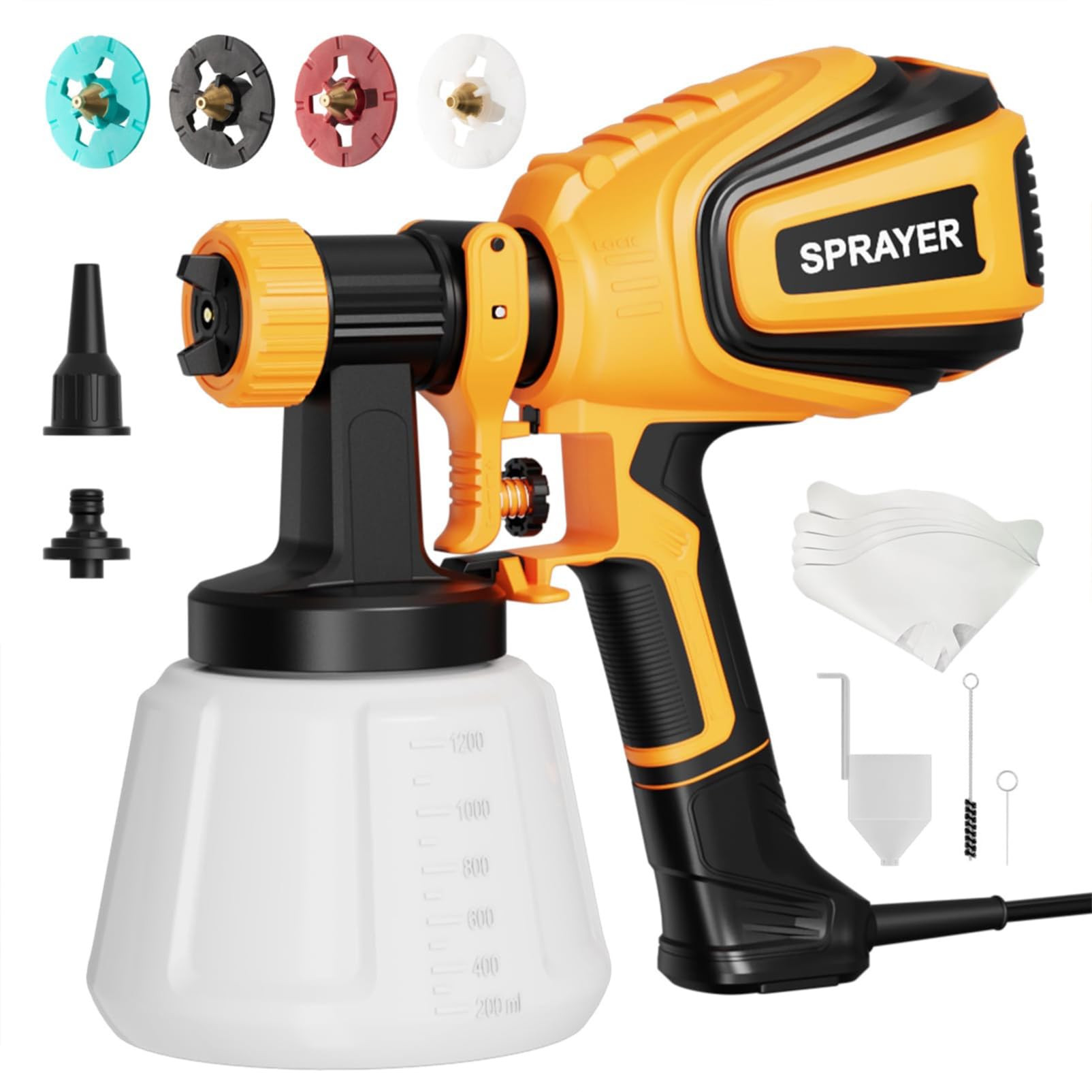 Paint Sprayer, 700W HVLP Spray Gun with Cleaning & Blowing Joints, 4 Nozzles and 3 Patterns, Easy... | Amazon (US)
