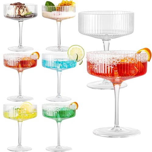 wookgreat Vintage Art Deco Coupe Glasses, Set of 6 Ribbed Coupe Cocktail Glasses, 10 oz Classic Martini Glasses, Elegant Hand Blown Manhattan Goblet for Bar, Martini, Cosmopolitan, Gimlet, Pisco Sour | Amazon (US)