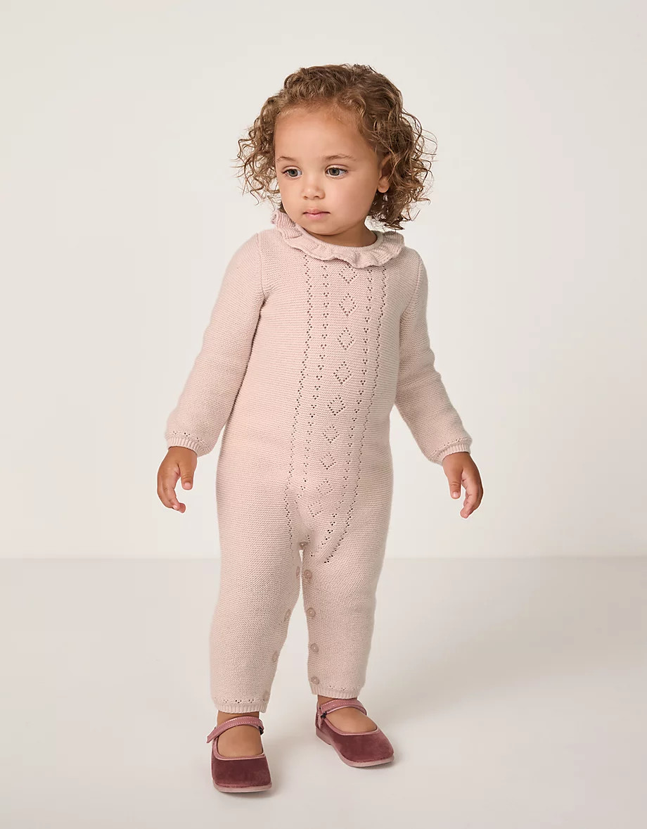 Organic Cotton Wool Pointelle Knitted Romper (0–24mths) | The White Company UK & ROW
