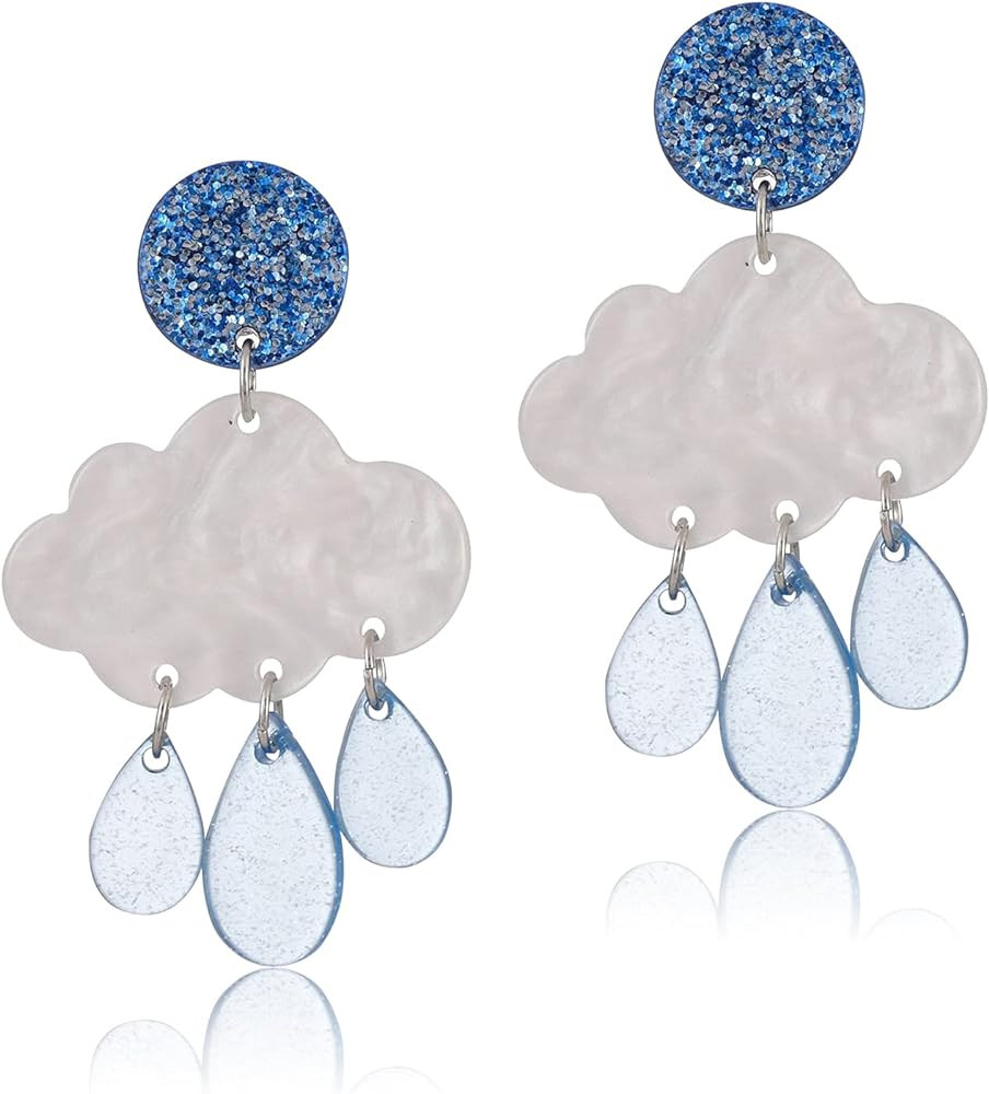 Unique Lightweight Cute Creative Clouds Water Droplets Dangle Drop Earrings Acrylic Weather Raind... | Amazon (US)