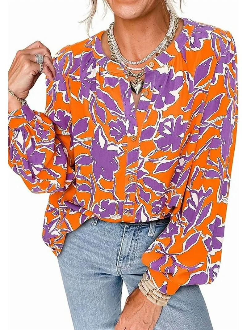 PRETTYGARDEN Women's Floral Button Down Blouse Fall Fashion Dressy Casual Long Sleeve Oversized S... | Walmart (US)