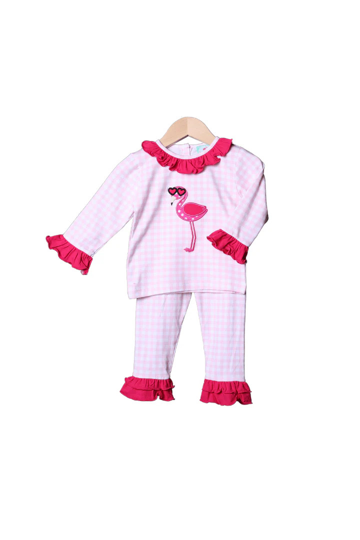 Applique Sweetheart Flamingo Lounge Set | The Smocked Flamingo