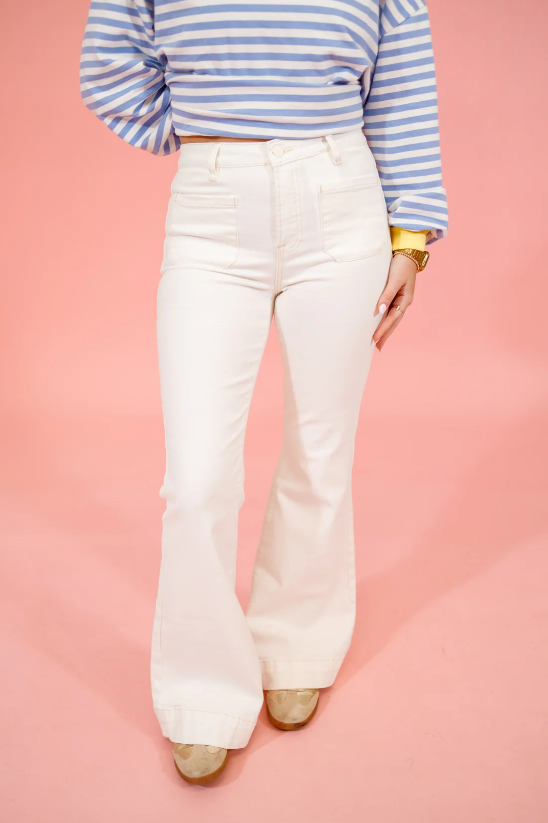 Risen Cream Front Pocket Flares, REG + CURVY | Jaxe + Grace Boutique