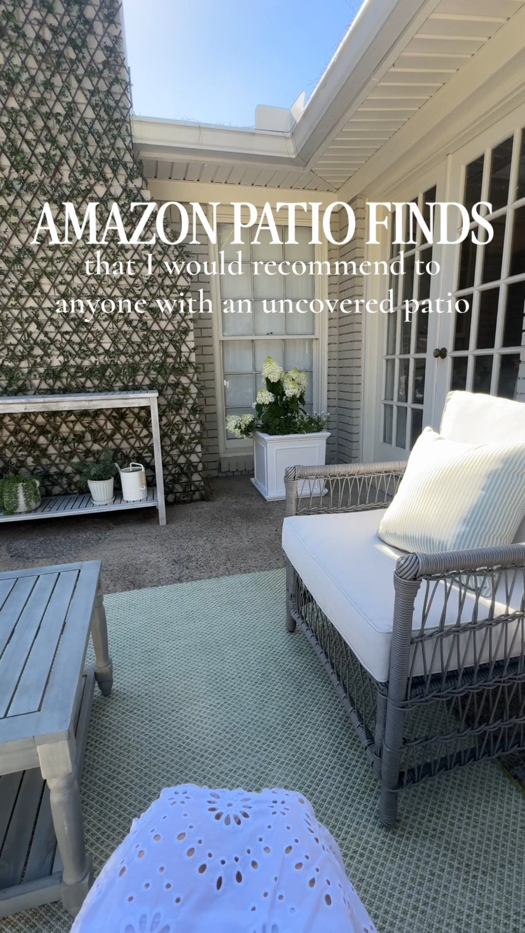 Rugs look great on uncovered patio but I don’t recommend. Here’s what I can suggest though! Outdoor furniture that is affordable and durable for uncovered or covered patio areas. Coffee table, arm chairs, console table and planters. Shop my patio finds on Amazon! 

#LTKHome #LTKSeasonal