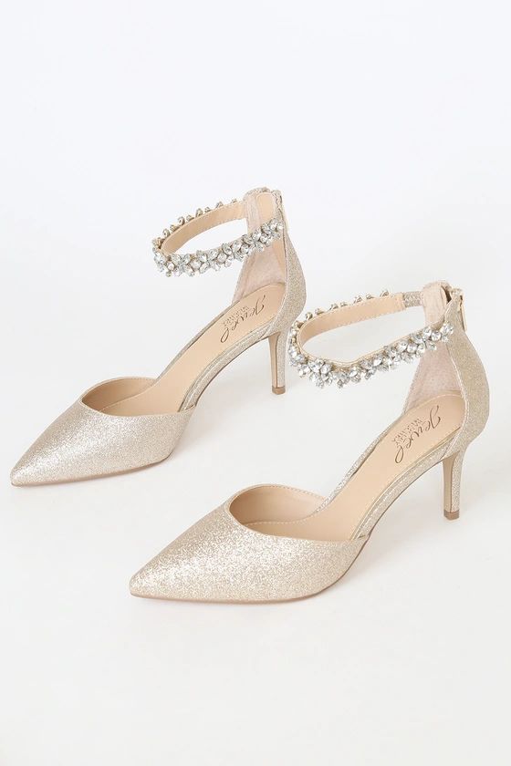 Raleigh Gold Glitter Rhinestone Pointed-Toe Pumps | Lulus (US)