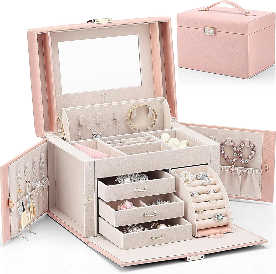 Vlando Jewelry Box Organizer for Girls Women, Large Baroque Jewelry Holder Organizer with Mirror,... | Amazon (US)
