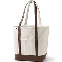 Large Natural Metallic Open Top Long Handle Canvas Tote Bag | Lands' End (US)