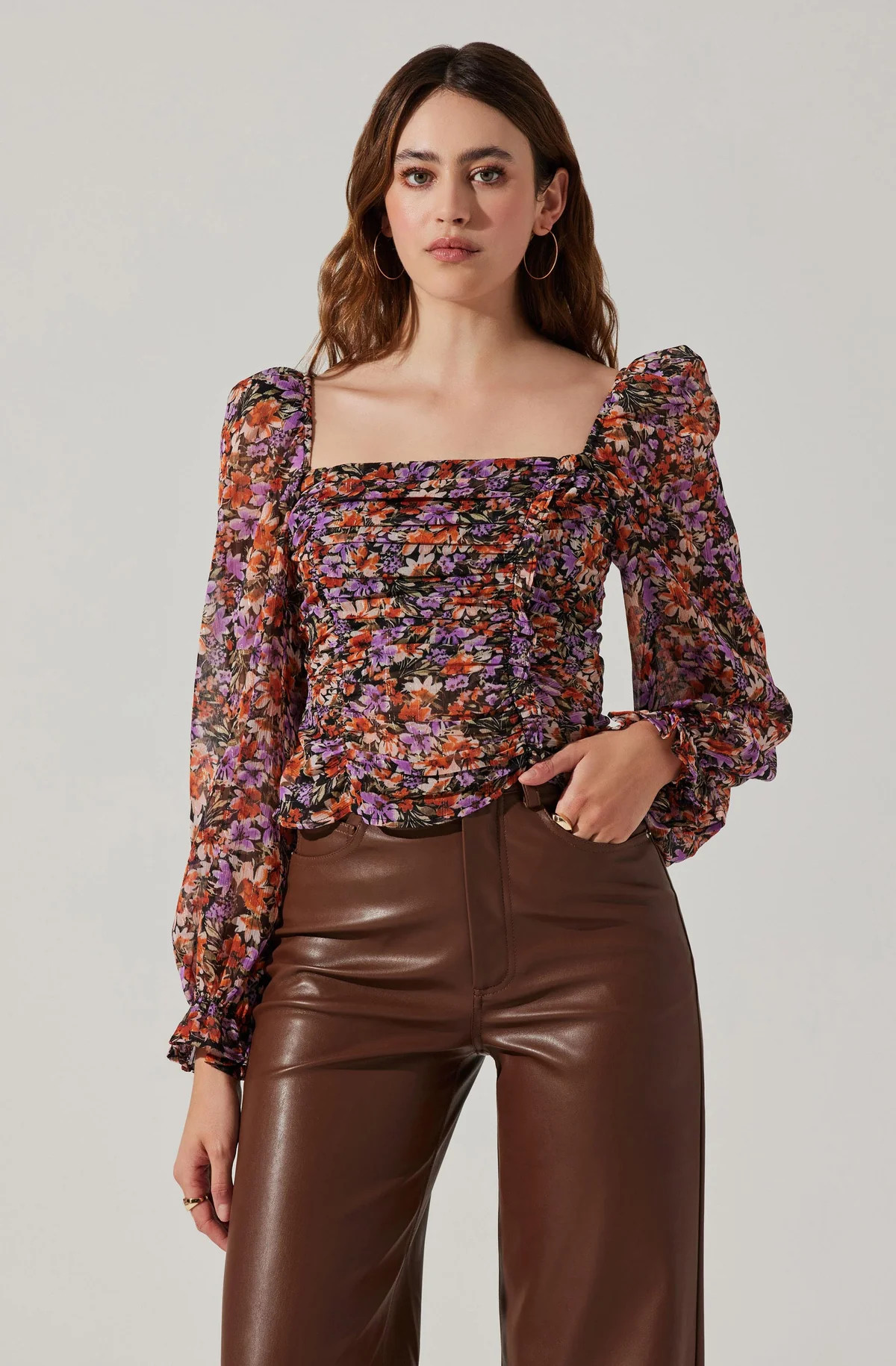 Tonina Floral Square Neck Puff Sleeve Top | ASTR The Label (US)