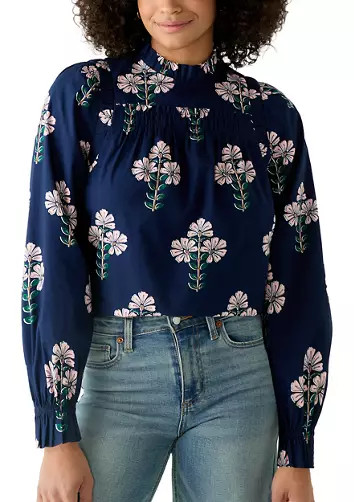 Women's Long Sleeve Ruffle Cinch Print Top | Belk