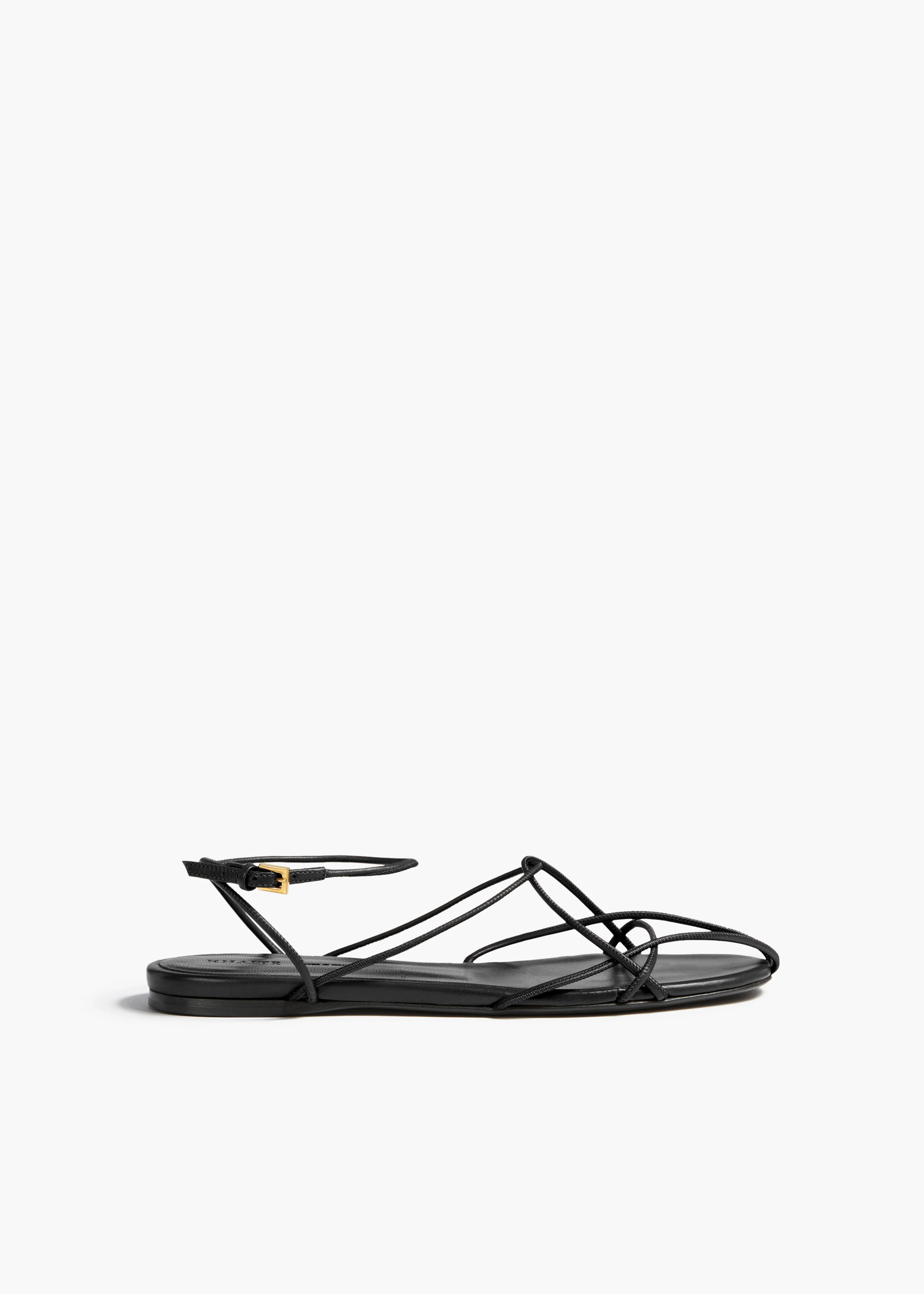 KHAITE - Loulou Flat Sandal In Black Leather | Khaite