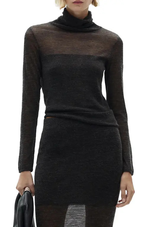 MANGO Semisheer Turtleneck Sweater in Dark Heather Grey at Nordstrom, Size Medium | Nordstrom
