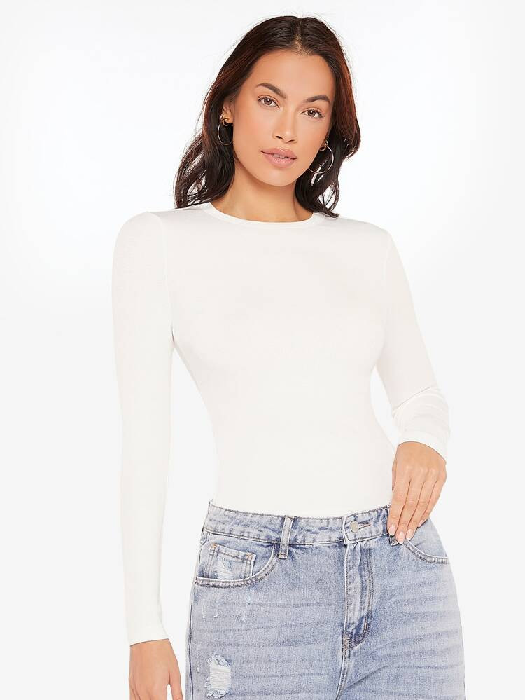 SHEIN BASICS Einfarbiges T-Shirt mit Rippenstrick | SHEIN