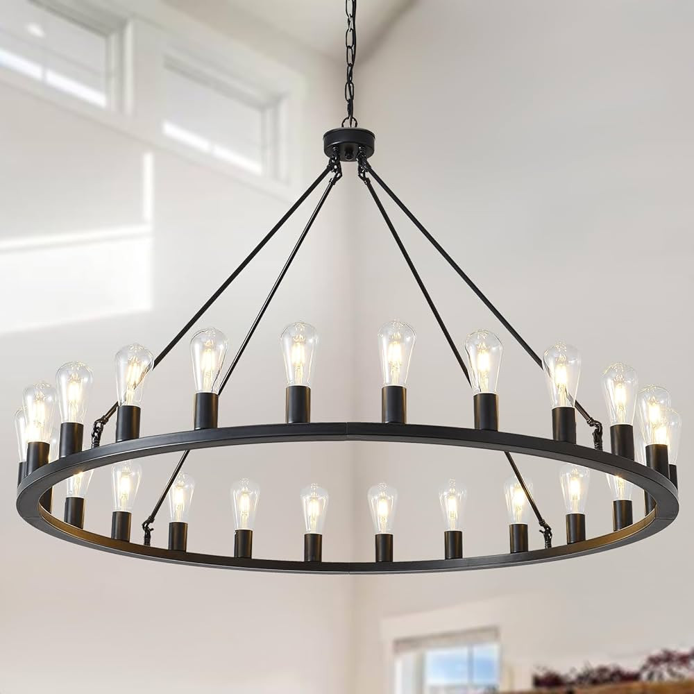 HHR Wagon Wheel Chandelier 24-Light 48 Inch, Extra Large Black Chandeliers, Round Rustic Farmhous... | Amazon (US)
