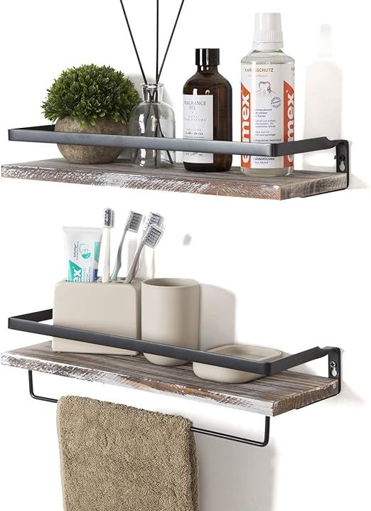 Soduku Floating Shelves Wall Mounted Storage Shelves for Kitchen, Bathroom,Set of 2 White Washed | Amazon (US)