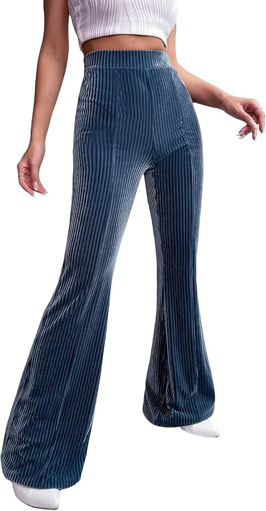Floerns Women's Velvet Elastic Waist Flare Leg Palazzo Long Pants Trousers | Amazon (US)