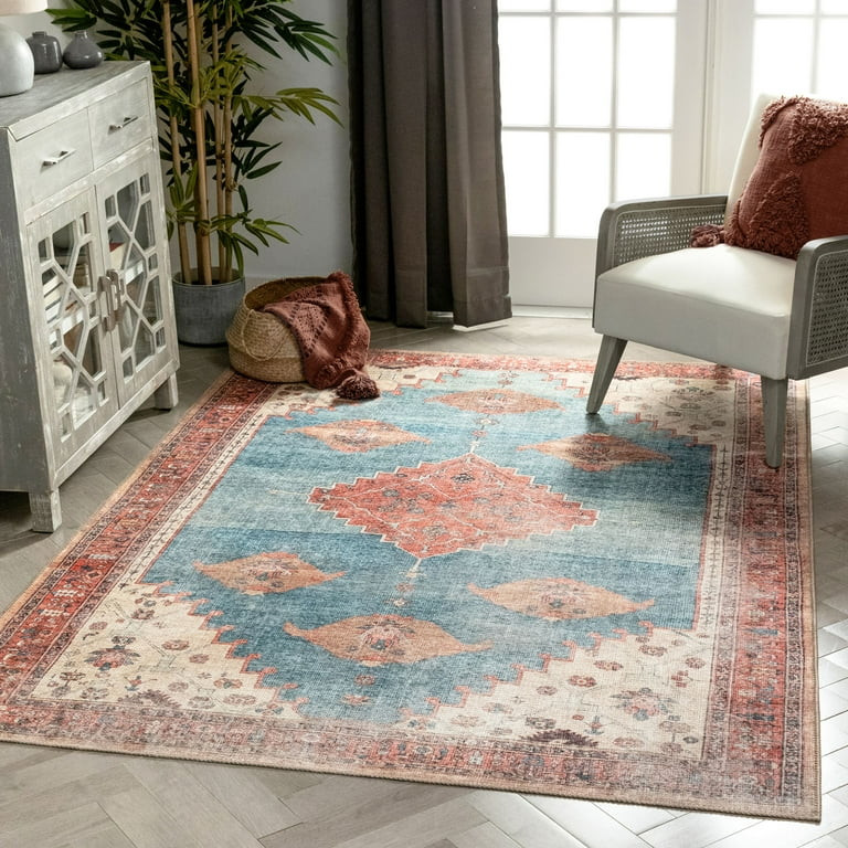 Well Woven Lotus Towne Terra Blue Vintage Medallion Persian 7'10" x 9'10" Machine Washable Flat-W... | Walmart (US)