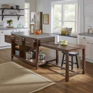 Brown Reclaimed Style Extendable Kitchen Island | The Home Depot