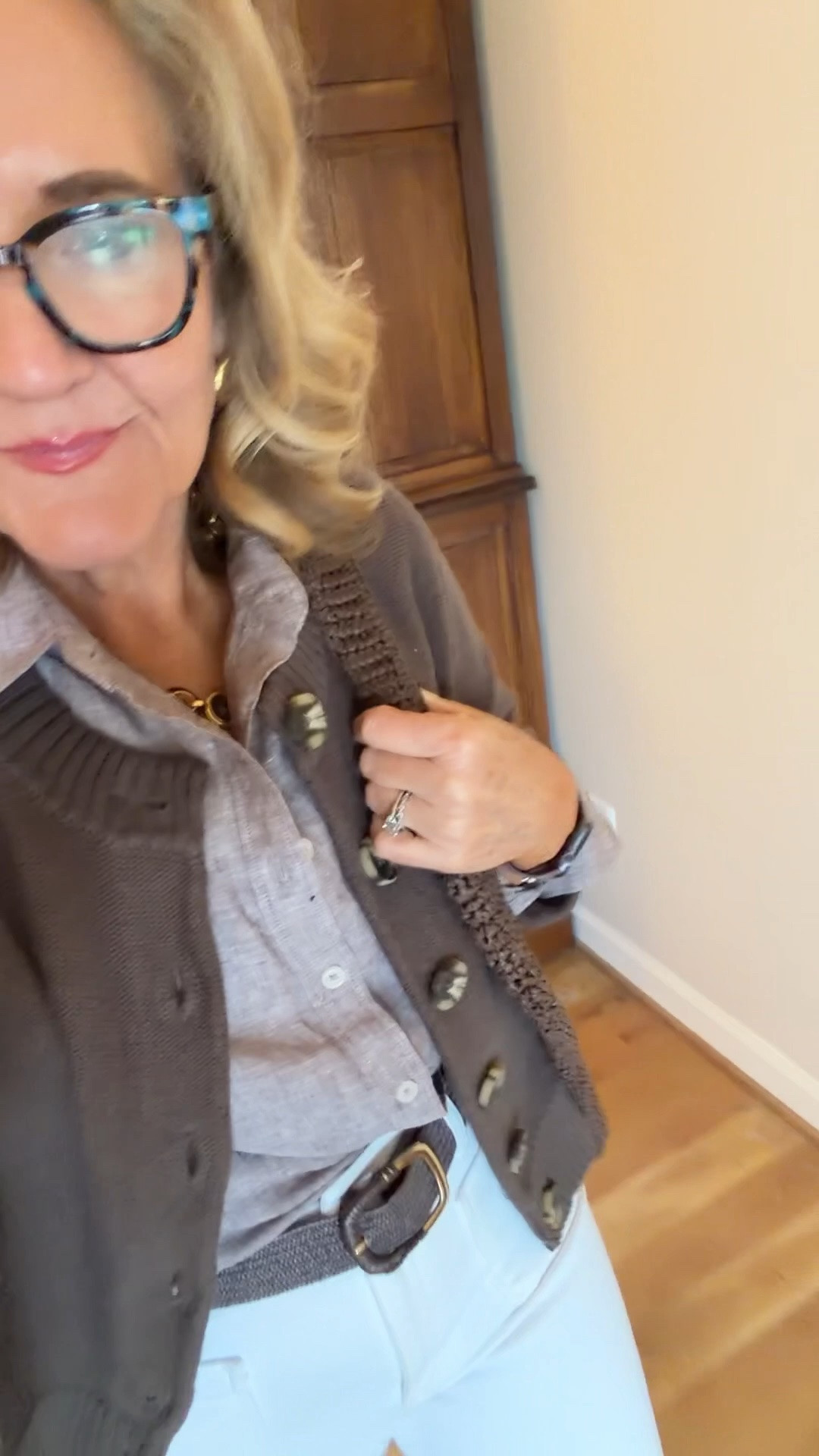 Brown and white love that combo! 
Sweater is relaxed fit I wear a medium at quince 
White jeans size 29 short size up if inbetween but I love them 
Business casual outfit work outfit white jeans

#LTKOver40 #LTKSeasonal #LTKWorkwear