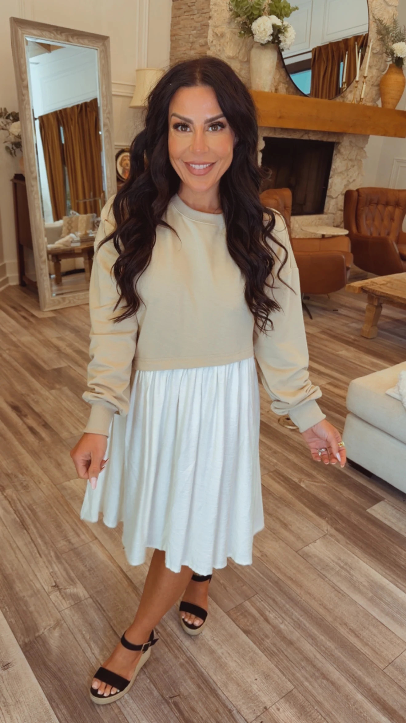 Beige and White Cropped Sweater Dress | Shop.app