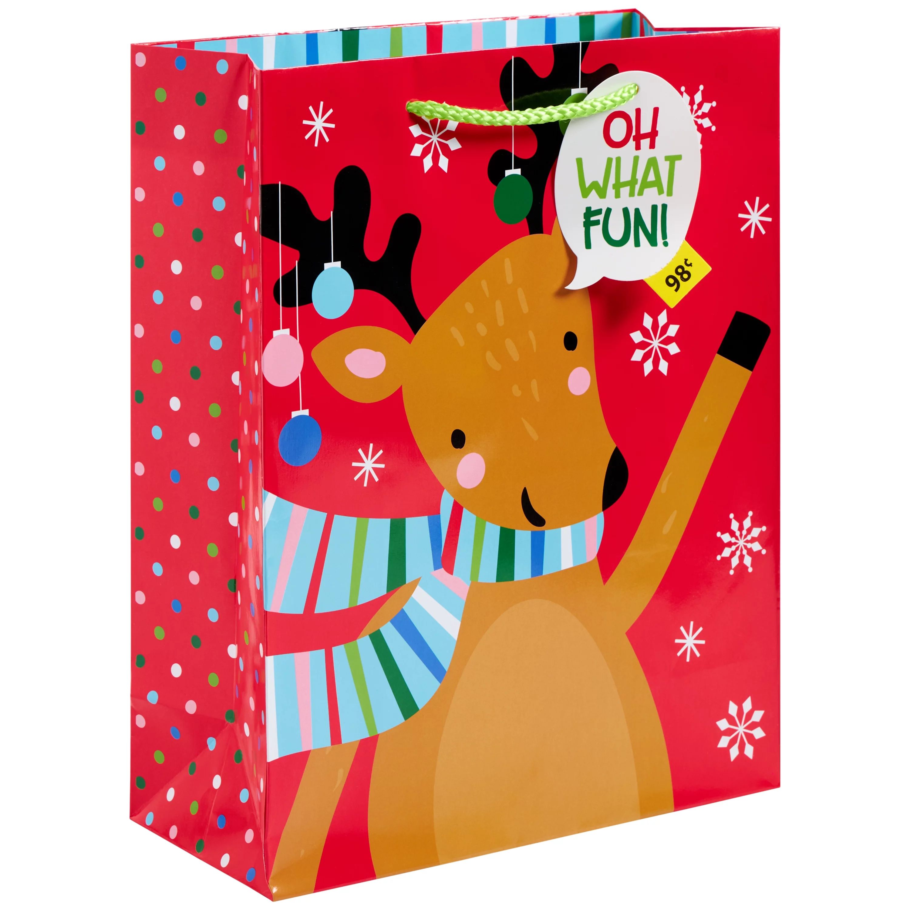 Playful Reindeer Christmas Paper Gift Bag, Multi-Colored, Large, 1 Count, by Holiday Time | Walmart (US)