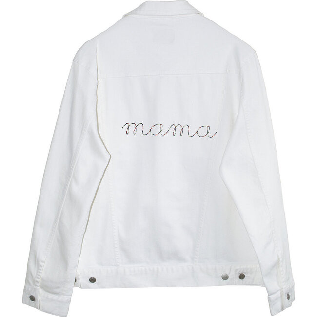 Women's "mama" Embroidered Denim Jacket, White And Rainbow | Maisonette