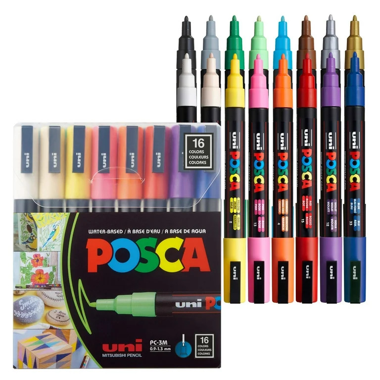 Uni POSCA PC-3M Water-Based Paint Markers, Fine Tip (0.9-1.3mm), Assorted Colors, 16 Count | Walmart (US)